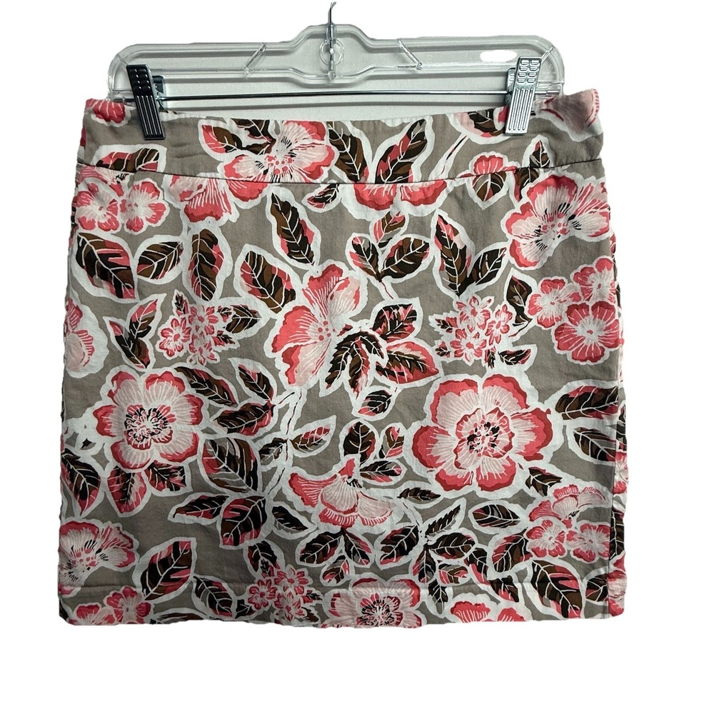 LOFT Floral Skirt Womens 10‎ Beige Pink Cotton Lined Mini A-Line